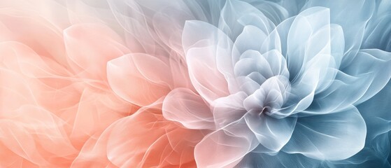 Abstract floral background with soft blue and pink hues.