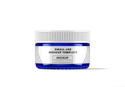 Cylinder Blue Glass Low-profile Jar Mockup