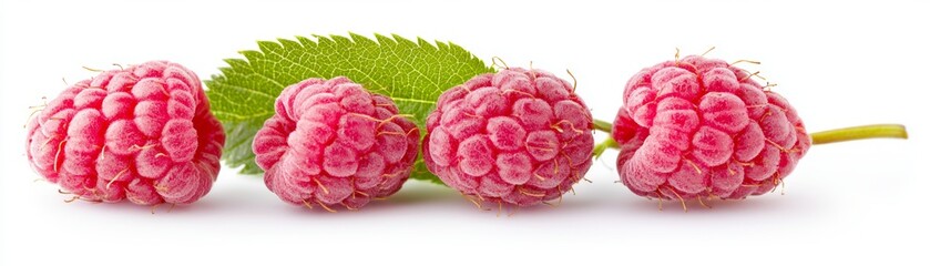 Fresh, ripe raspberry fruits arranged with green leaves, perfect for smoothies, desserts, or healthy snacking.