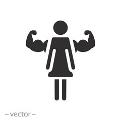 strong active girl icon, woman power, arm gain muscle, flat vector illustration