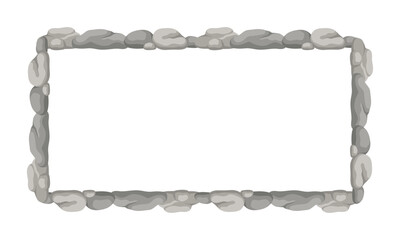 Rectangle Stone Frame, Rectangular Rocks Border. Empty Cartoon Frame Made Of Small Stones.