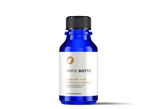 Boston Round Euro Blue Glass Dropper Bottle Mockup 