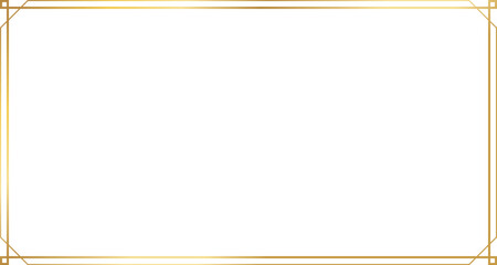 Rectangle gold frame border with 15x8 scale ratio in art deco style for web presentation, social story, or 16x9 project, cutout, isolated.