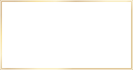 Rectangle gold frame with 15x8 scale ratio, double line border for web presentation, social story, or 16x9 project, cutout, isolated.