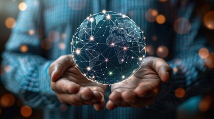 Fototapeta premium Businessman hold global business globe with network connected to digital marketing strategy and creative solution.