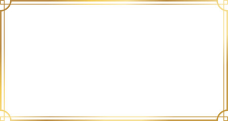 Rectangle gold frame border with 15x8 scale ratio in art deco style for web presentation, social story, or 16x9 project, cutout, isolated.