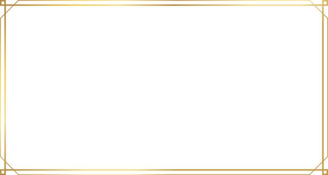 Rectangle gold frame border with 15x8 scale ratio in art deco style for web presentation, social story, or 16x9 project, cutout, isolated.