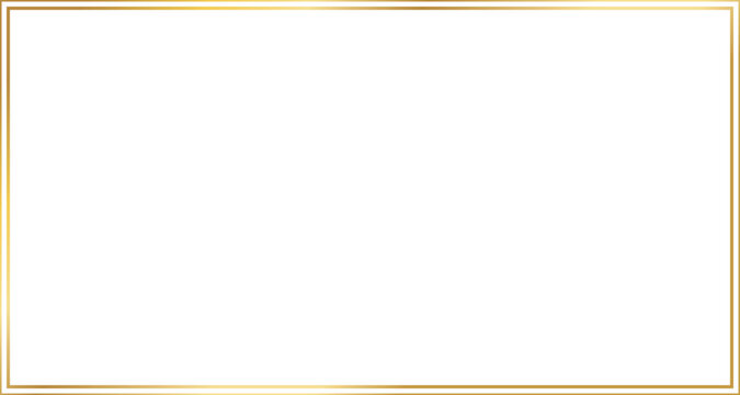 Rectangle gold frame with 15x8 scale ratio, double line border for web presentation, social story, or 16x9 project, cutout, isolated.