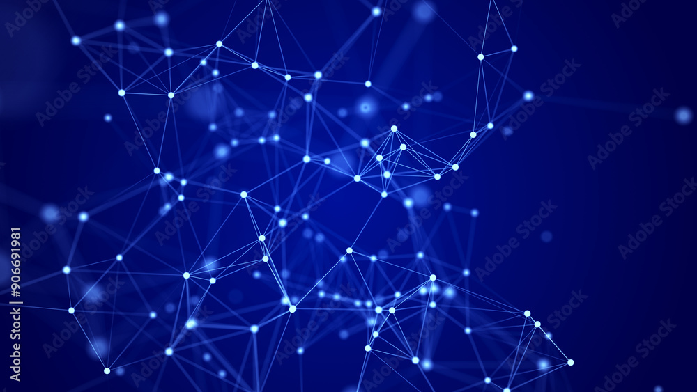 Poster interweaving of dots and lines in cyber space. study, collection and processing of data. business an