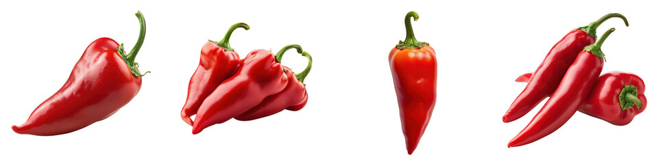 Vibrant red chili peppers showcase their spicy appeal, perfect for culinary dishes, garnishes, and vibrant food photography.