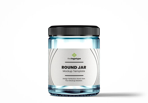 Straight-sided Clear Glass Round Jar Mockup