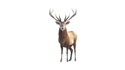 Obraz premium A deer with antlers stands in front of a white background 