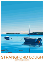 Strangford Lough Northern Ireland Poster Illustration Travel Print Decor Gift Paper Canvas Wall Retro Art