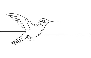 Continuous one line drawing of flying hummingbird. One line drawing illustration of colibri. Flying animal concept Single line, Hummingbird one line art design. Hand drawn illustration of hummingbird.