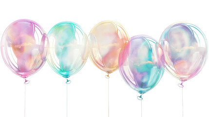 A row of colorful balloons with a white background