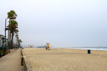 Front ocean walk along South Mission Beach in the morning, San Diego, California