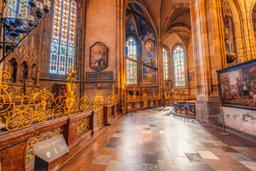 Interior of the St. Vitus Cathedral  in Prague Castle hill in lesser town in Hradcany, Prague