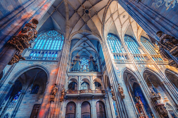 Interior of the St. Vitus Cathedral  in Prague Castle hill in lesser town in Hradcany, Prague
