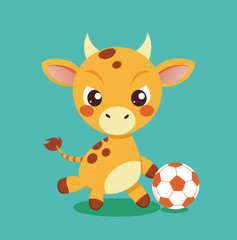 cute giraffe plays football back to school