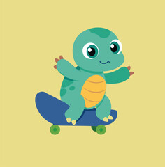 turtle plays skateboard
