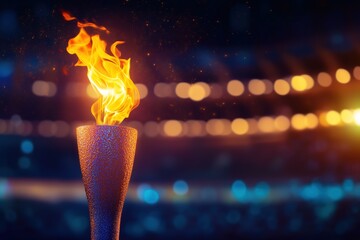 Olympic torch in the stadium with copy space for text