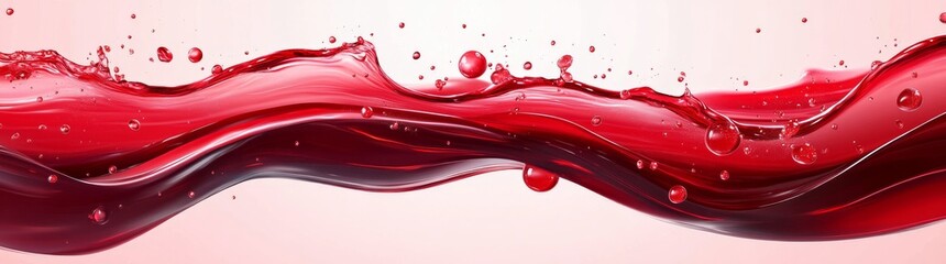 Red liquid splash, reminiscent of jam, syrup, juice or punch, that is vibrant and energetic
