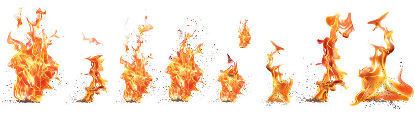 Realistic fire flame effect &zwj;set transparent background. Fire flame png bundle