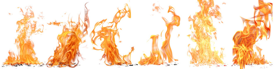 Realistic fire flame effect ‍set transparent background. Fire flame png bundle
