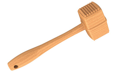 Wood Meat Mallet Tenderizer, 3D rendering isolated on transparent background