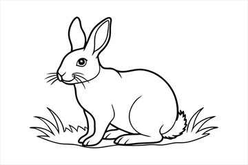 A rabbit sitting calmly on a patch of grass line art vector