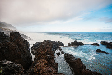 Obraz premium Porto Moniz, village with nature pool at Madeira island, Portugal