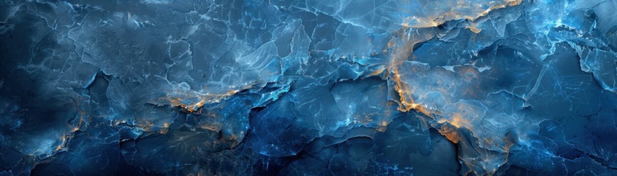 Abstract Blue and Gold Marble Texture Background with Cracked Patterns and Vibrant Colors