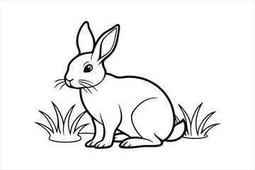 A rabbit sitting calmly on a patch of grass line art vector