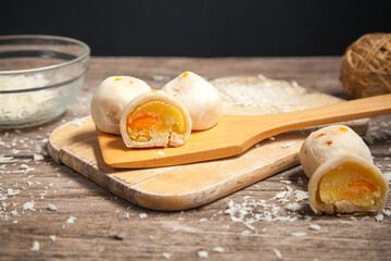 Traditional Chinese cake Breaded on wood plate