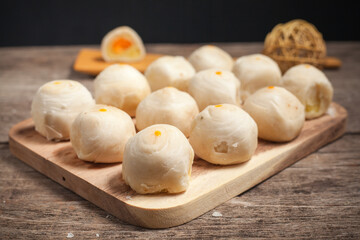 Traditional Chinese cake Breaded on wood plate