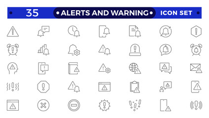 Warning and risk. Set of line icons in linear style. Warning exclamation mark, attention, danger, notice, stop. Alerts and Warning outline icon collection.