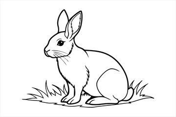 A rabbit sitting calmly on a patch of grass line art vector