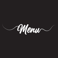 Menu hand lettering, brush calligraphy.  Handwritten typography design. isolated on black background Vector illustration. EPS 10/AI