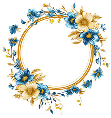 Fototapeta premium A beautifully designed circular frame with intricate floral patterns in shades of orange and teal. The elegant flowers and leaves embellish the left side of the frame, creating a balanced design