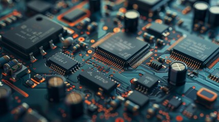 Fototapeta premium Microprocessor Showcasing Intricate Electronic Circuitry Design, Highlighting Technology, Innovation, and Digital Components for Electronics and Computing Applications