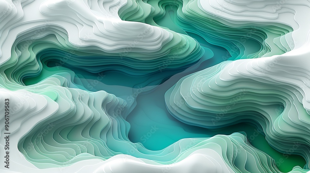 Sticker Captivating aerial abstract background featuring a natural landscape with a serene body of water, surrounded by shades of white, blue, and green for a refreshing design. high resolution Illustration,