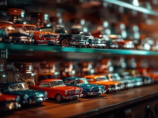 Toy museum with classic toys and interactive displays, capturing nostalgia, Warm tones, Photography