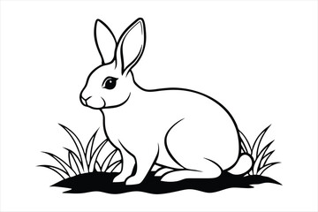 A rabbit sitting calmly on a patch of grass line art vector