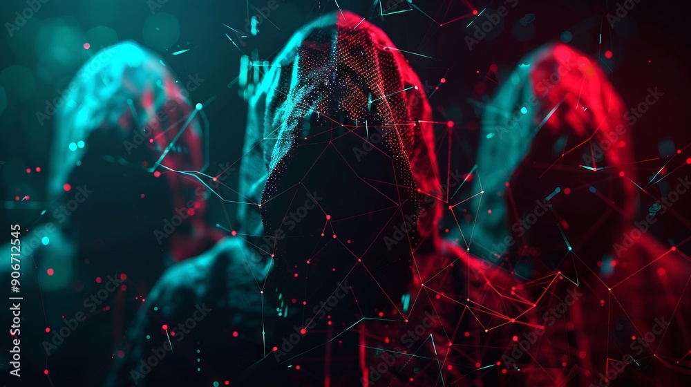 Poster a cyber attack or cybersecurity concept. abstract digital hacker teams are hacking system. polygonal