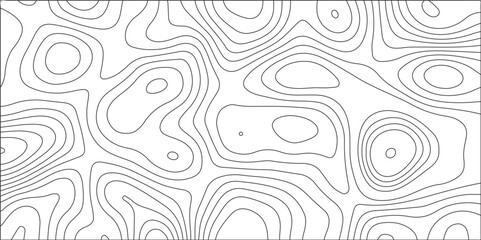 Abstract background of the topographic contours map with geographic curved map. White background topography contour map with black curve lines. Stylized topographic contour map & Geographic line.