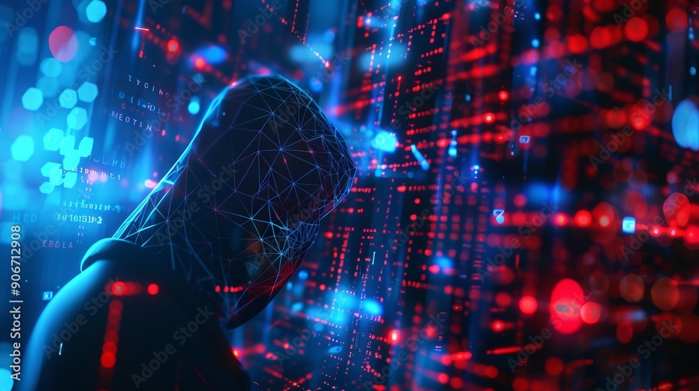 Poster a cyber attack or cybersecurity concept. abstract digital hacker teams are hacking system. polygonal