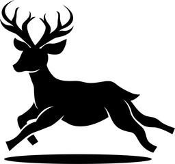 Vector black silhouette of a running reindeer isolated on a white background.