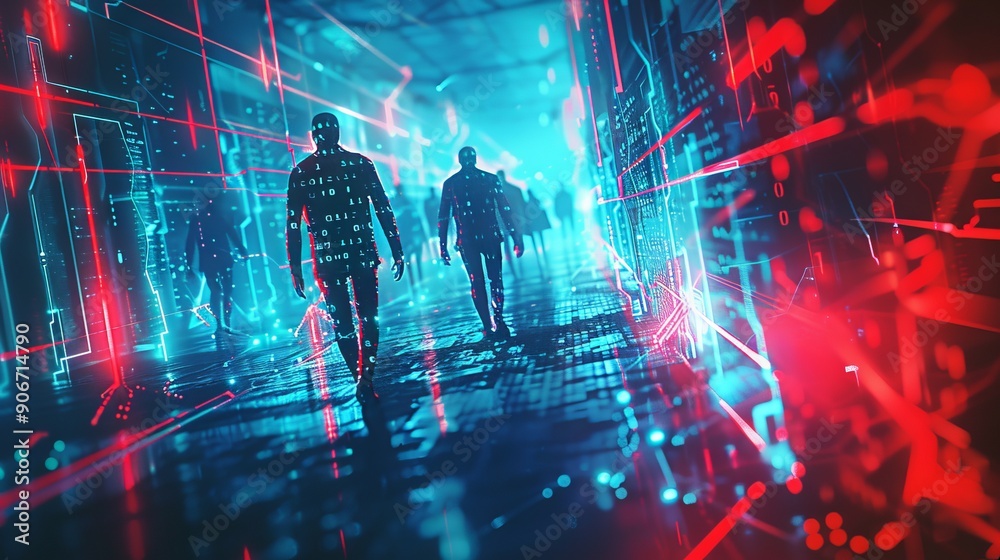Poster a cyber attack or cybersecurity concept. abstract digital hacker teams are hacking system. polygonal