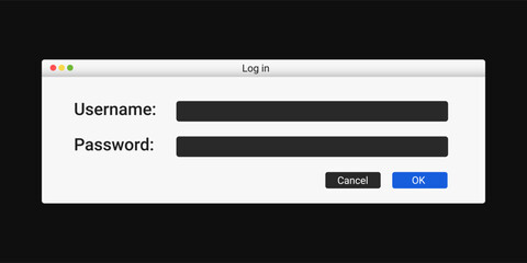 Modern registration window on screen. Password panel for sign up. Protection window on webpage.