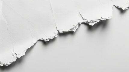 Close up of torn white paper corner with copyspace on white background